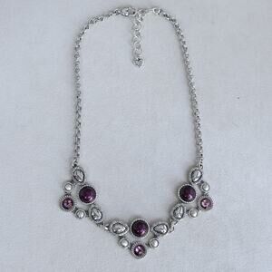 Brighton Pastille Purple Collar Bib Chain Necklace Faux Pearls Silver Plated